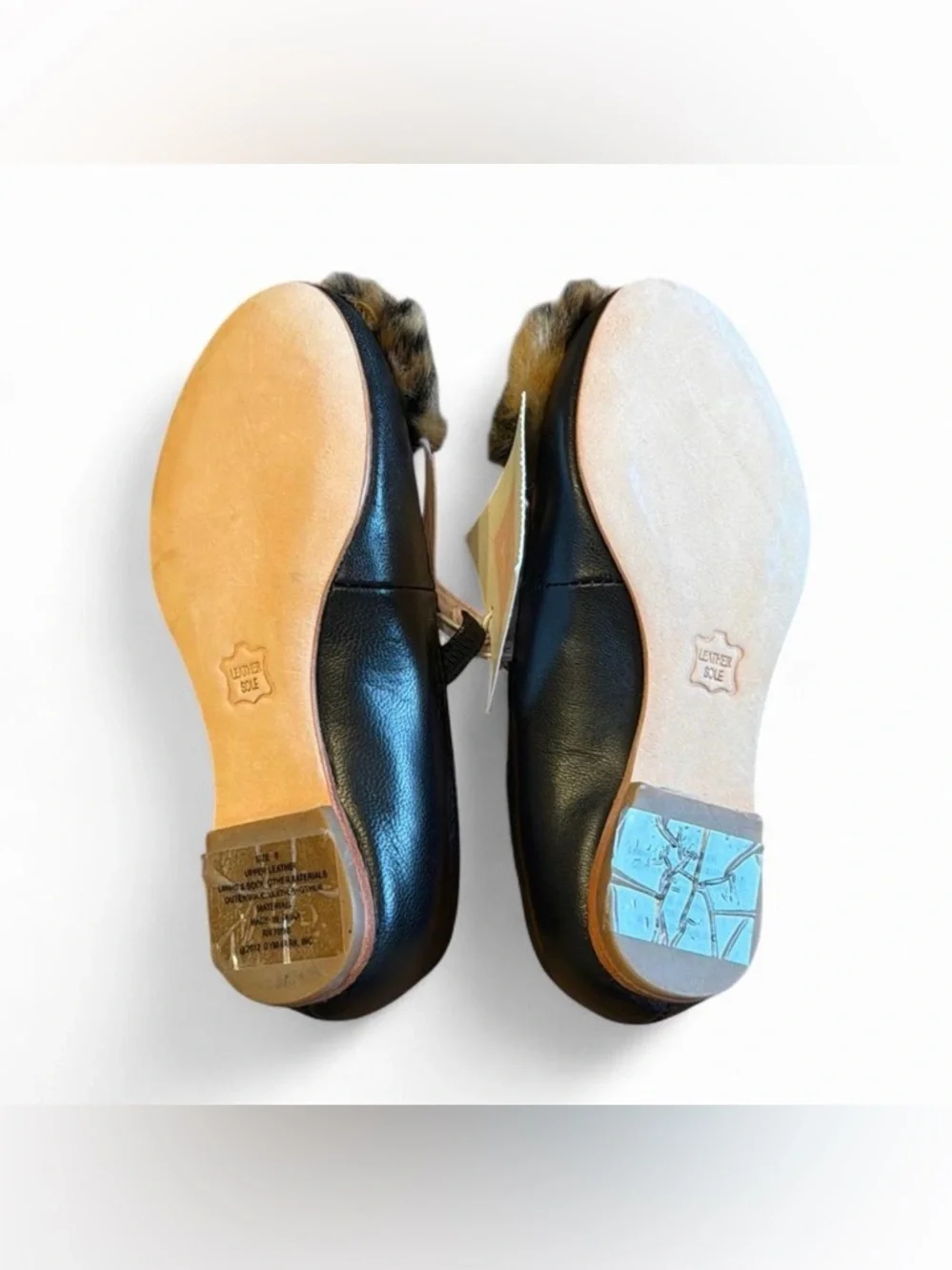 Janie and Jack Black Ballet Flats with Faux Fur Pom Poms